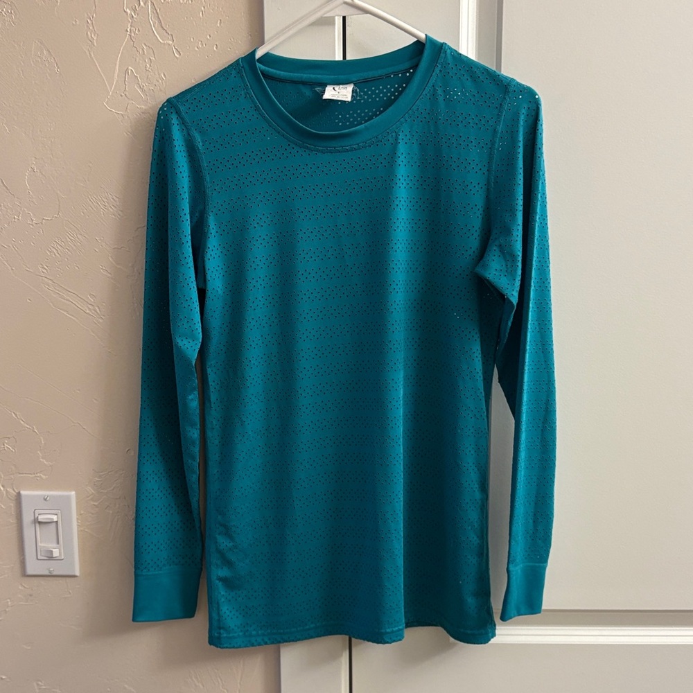 ZYIA Teal Perforated Long Sleeve Top